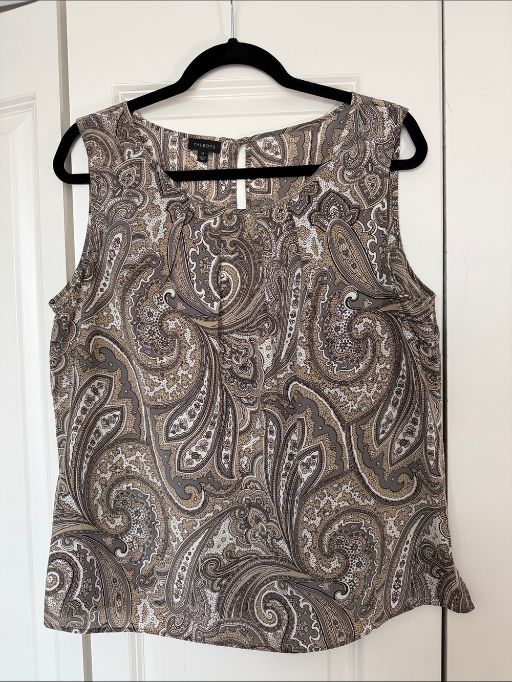 Talbots 100% Silk Taupe, Cream & Brown Paisley Sleeveless Shell Tank Top
